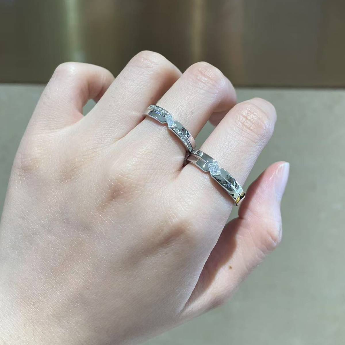 S925 Silver Plated Platinum Couple's Ring Customized Selection, Accessory Stone Moissanite Diamond 0.6ct